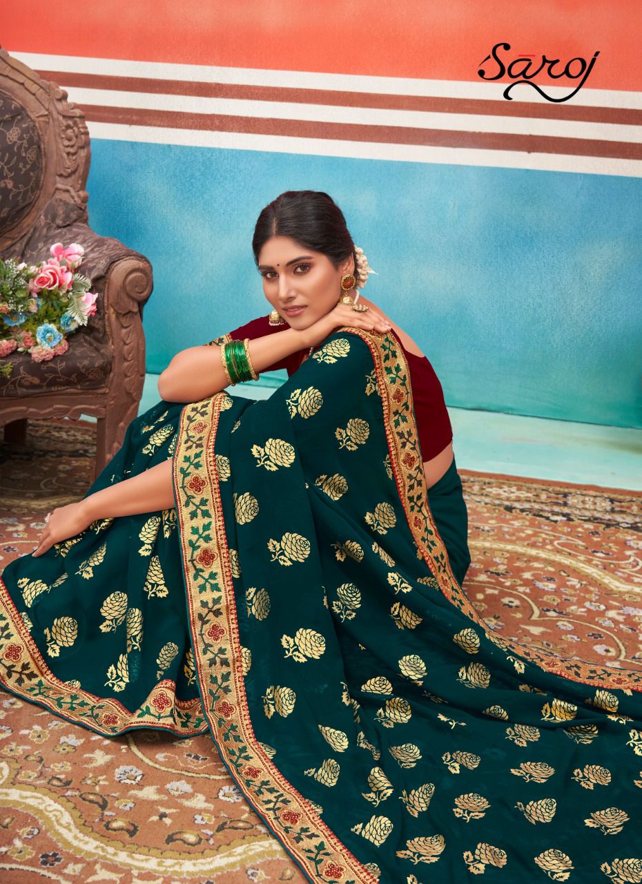 Saroj Panch Ratna Festive Wear Georgette With Foil Butta And Border Saree Collection
